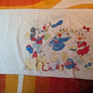 Vintage Disney Characters Pillowcase Mickey Donald Daisy Bedding 70's
